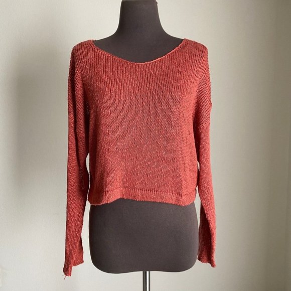 Forever 21 Sweaters - Forever 21 sz M scoop neck crop top open knit long sleeve casual sweater
